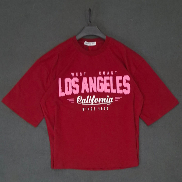 تیشرت زنانه Los Angeles لانگ پارچه مچینست یک رو