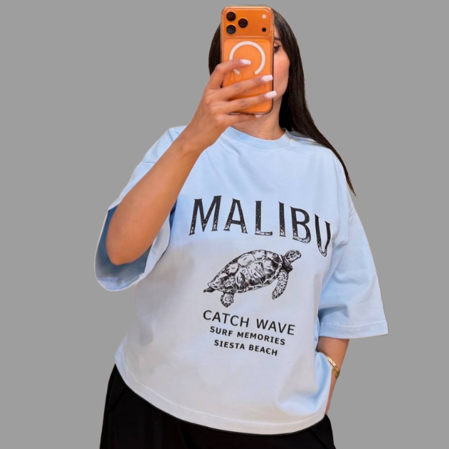 تیشرت زنانه malibu  باکسی پارچه مچینست