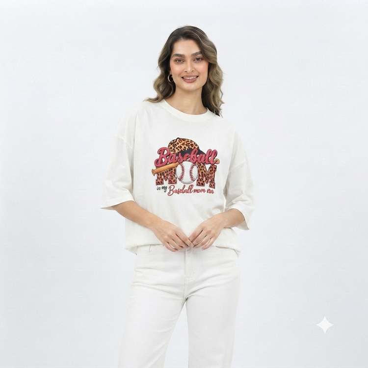 تیشرت زنانه BaseBall باکسی پارچه نخ پنبه