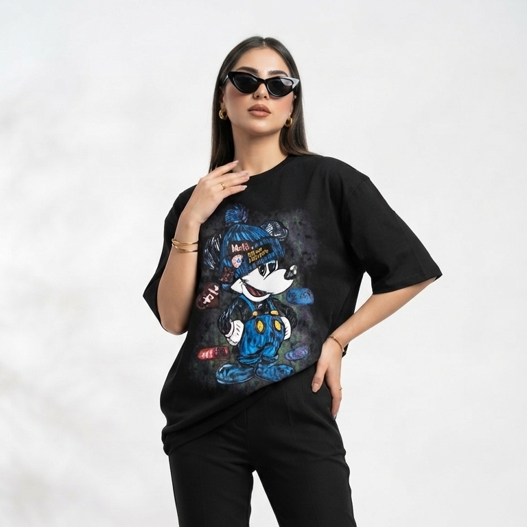 تیشرت زنانه mickey mouse لانگ پارچه مچینست