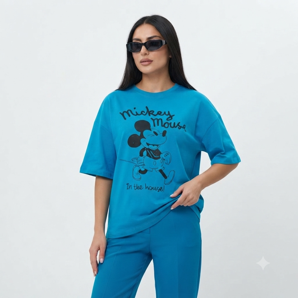 تیشرت زنانه mickey mous لانگ خارجی شناسنامه دار