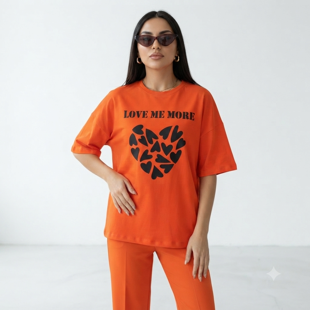 تیشرت زنانه Love Me More لانگ خارجی شناسنامه دار