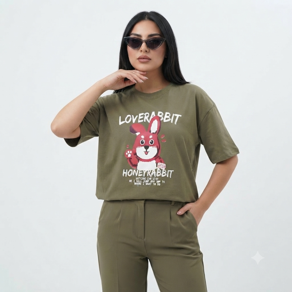 تیشرت زنانه Love Rabbit  لانگ خارجی شناسنامه دار