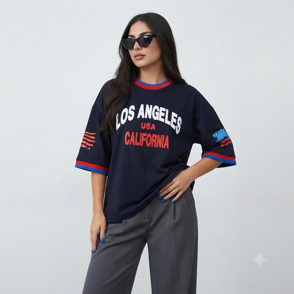 تیشرت زنانه Los Angeles لانگ پارچه نخ پنبه