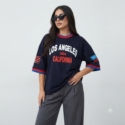 تیشرت زنانه Los Angeles لانگ پارچه نخ پنبه