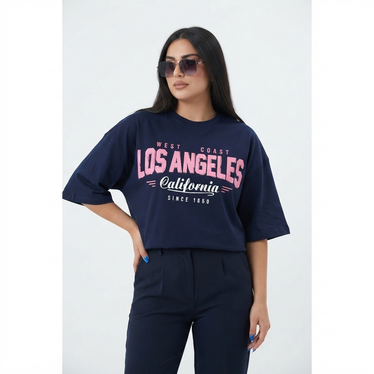 تیشرت زنانه Los Angeles لانگ پارچه مچینست یک رو
