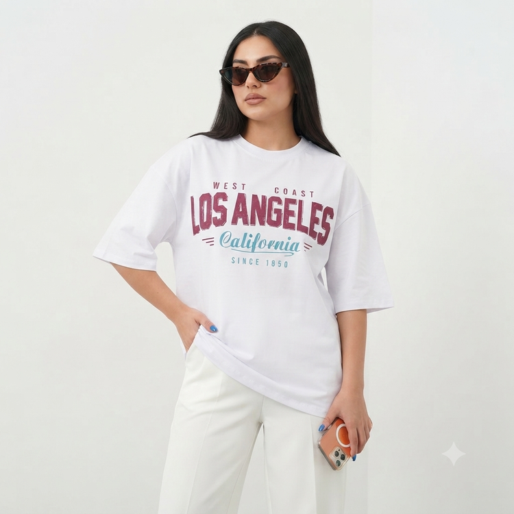 تیشرت زنانه Los Angeles لانگ پارچه مچینست یک رو