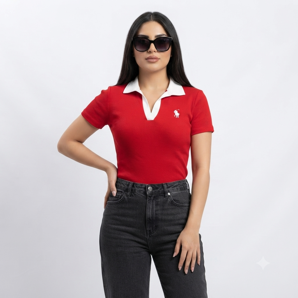 پولوشرت زنانه POLO پارچه پنبه گلدوزی شده